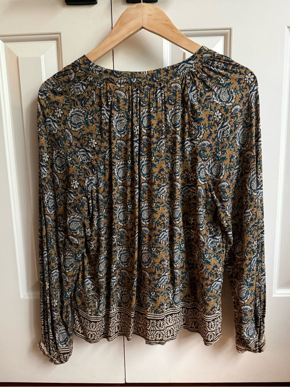 Faherty Mustard and Blue Printed Long-Sleeve Blouse - Picture 6 of 6
